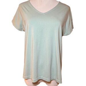 Joan Vass | Light Green V-Neck Short Cap Sleeve Top | Size XS